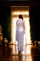 Elegant Light Pink Net Sequin Work Readymade Drape Saree with Padded Blouse - Perfect for Weddings & Glamorous Occasions
