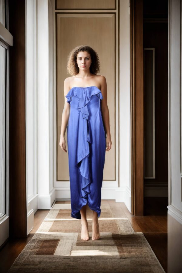 Consortium Electric Blue Satin Full-Length Maxi Gown - Luxurious Evening Wear