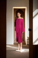 Pink Crepe Western Wear with Unique Drape Design, One-Shoulder, and Full Sleeve Detailing - Elegant Evening Wear
