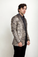 Black Neoprene Blazer with Silver and Gold Foil Print - Perfect for Parties & Formal Events