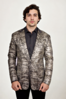Black Neoprene Blazer with Silver and Gold Foil Print - Perfect for Parties & Formal Events