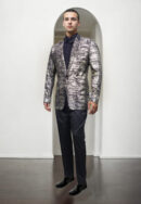 Black Neoprene Blazer with Silver and Gold Foil Print - Perfect for Parties & Formal Events