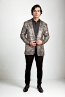 Black Neoprene Blazer with Silver and Gold Foil Print - Perfect for Parties & Formal Events