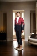 Jersey Black Suit with Notch Lapel Collar, 2 Pockets, and Hot Pink Luxury Taffeta Detailing - Modern Statement Wear