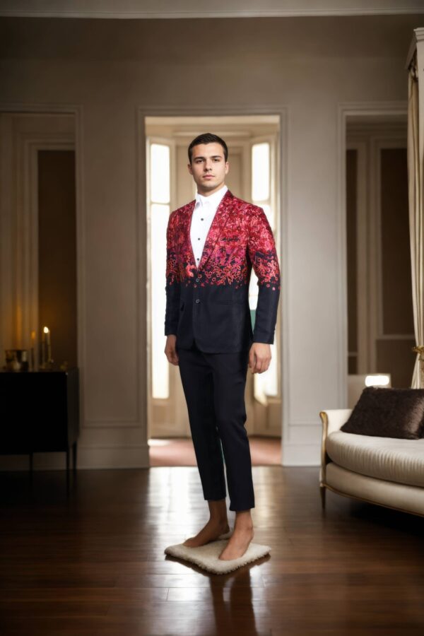 Jersey Black Suit with Notch Lapel Collar, 2 Pockets, and Hot Pink Luxury Taffeta Detailing - Modern Statement Wear - Image 4
