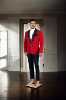 Maroon Neoprene Blazer with Black Sequin Embroidered Lapel - Perfect for Weddings & Formal Events