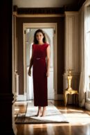 Maroon Velvet A-Line Bodycon Dress with Diamond Brooch Detail - Elegant Evening Wear