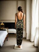 Luxurious Long Sleeveless Net Embroidered Gown with Princess Cut Padded Top, Overlapped Bottom, and Back Zip Opening - Perfect for Formal & Evening Events