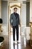 Stylish Dark Green Suiting Blazer - Black & Blue Lining with Satin Shawl Collar