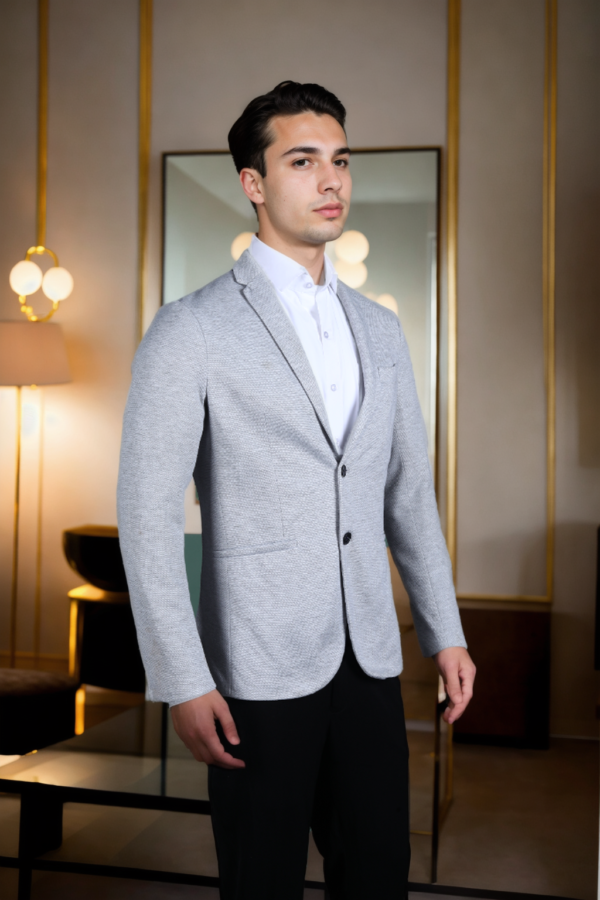 Mens Light Grey Regular-Fit Smart Casual Blazer with Notched Collar & Five Pockets - Versatile & Timeless - Image 3