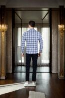 Grey Wool-Blend Checkered Blazer for Men ? Notched Lapel, Single-Breasted with Button-Up Closure & Two Pockets
