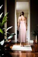 Cherry Blossom Satin Dress with Side Cascade and Back Opening - Elegant Evening Wear