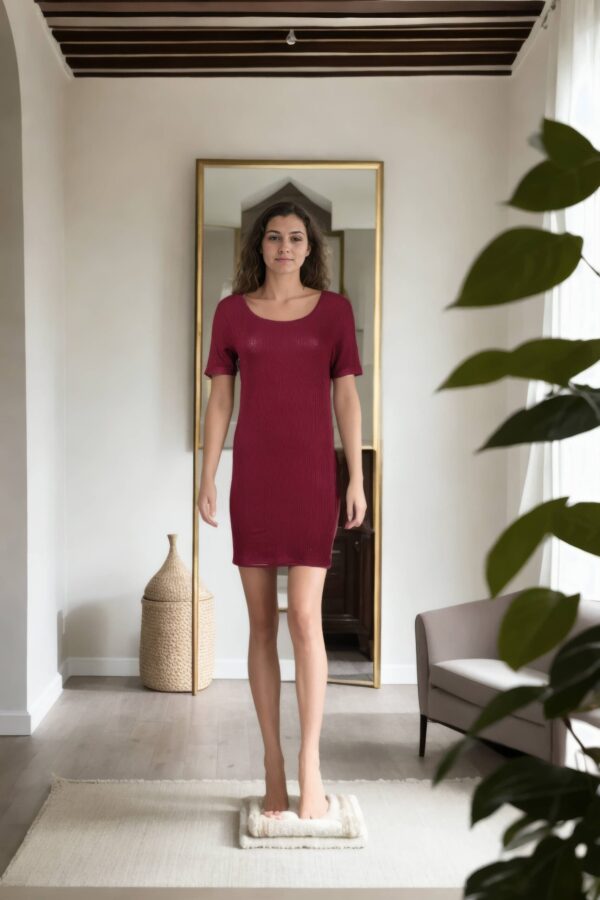 Wine Ribbed Bodycon Dress with Half Sleeves - Elegant & Chic Dress for Parties, Dinners & Special Occasions