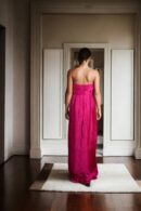 Dark Magenta Strapless Cup Dress with Side Zip Opening and Front High-Low Frills - Elegant Party Dress