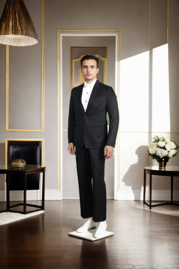 Black Suit in Suiting Fabric with Double Pocket and Notch Lapel Collar - Timeless Power Suit - Image 4