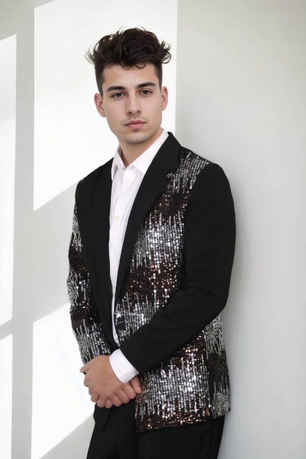 Elegant Black Suiting Fabric Suit with Silver and Brown Sequins Work - Perfect for Weddings & Formal Events - Image 4