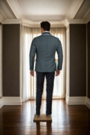 Stylish Dark Green Suiting Blazer - Black & Blue Lining with Satin Shawl Collar