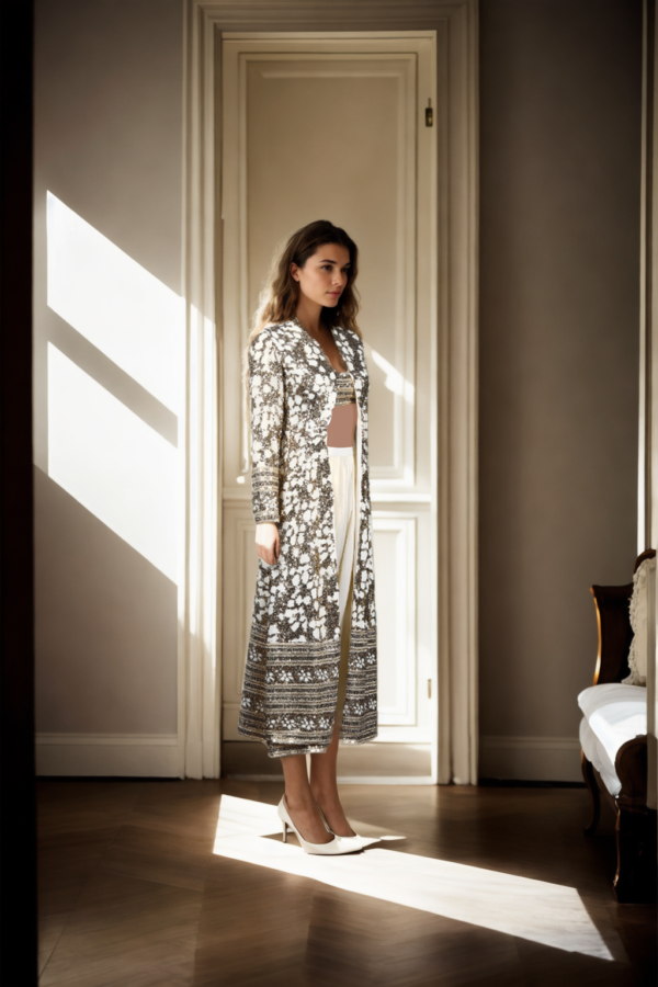 Stylish Off-White Georgette Gown with Sequin Jacket & Dhoti Pant - Perfect for Weddings & Festive Occasions