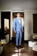 Elegant Sky Blue Peak Lapel Suit Set - Perfect for Weddings & Formal Occasions