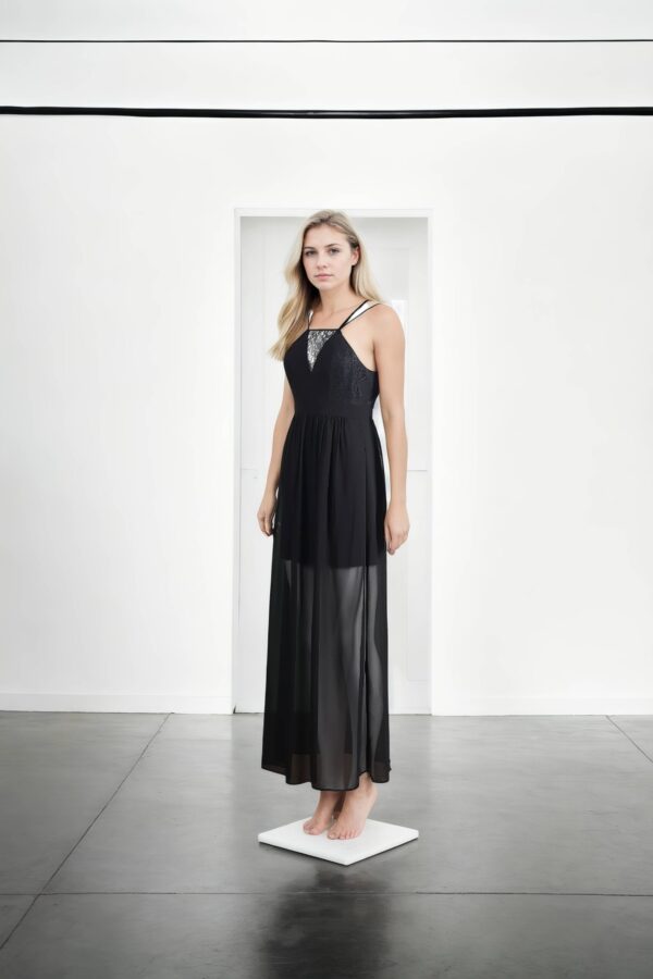 Elegant Black Strapless Gown with Deep V Neckline - Sleeveless Long-Length Gown for Formal Events - Image 4