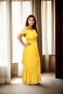 Elegant Yellow Gown with Georgette Pleated Front - Perfect for Daytime Weddings & Festive Celebrations