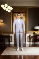 Chic Bright Grey Geometric Design Suit Set - Perfect for Formal Events & Weddings