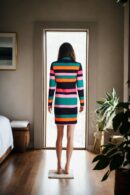 Multicolor Polyester Bodycon Mini Dress with High Neck and Full Sleeves - Trendy Casual Wear