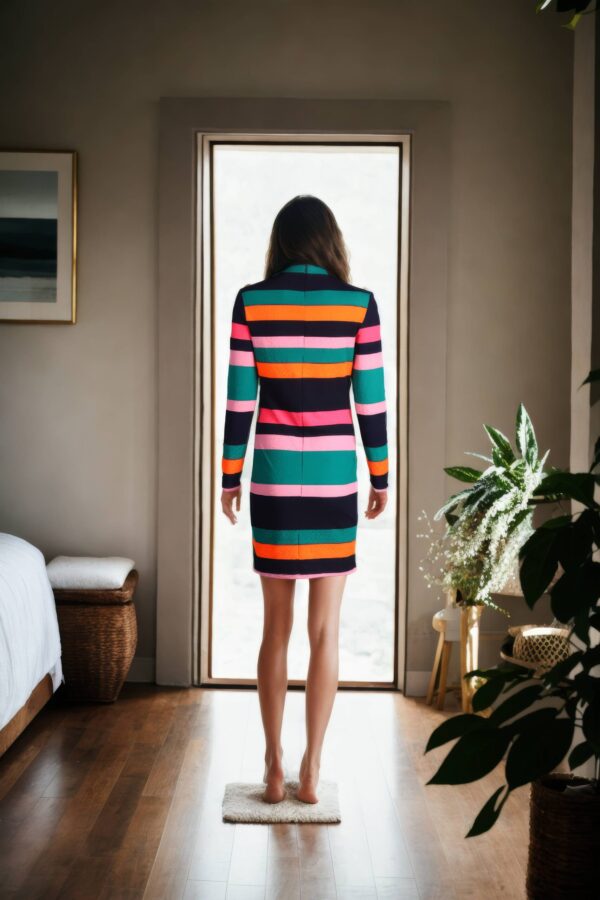 Multicolor Polyester Bodycon Mini Dress with High Neck and Full Sleeves - Trendy Casual Wear - Image 3