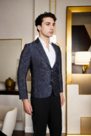 Mens Solid Navy Blue Slim-Fit Pique Fabric Blazer with Notch Lapel & Flat Knit - Timeless Elegance