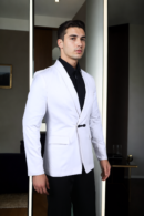 Elegant White Blazer with Shawl Collar & White Satin Accents - Timeless Sophistication