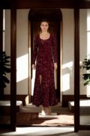 Maroon Sequin Mermaid Gown with Side Slit - Glamorous Evening Wear for Special Occasions