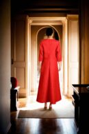 Red Lycra Western Dress with Pleated Details, 3/4 Sleeves, and Round Neckline - Stylish Casual Wear