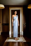 Glamorous Blue Shimmer Lycra Solid Sweetheart Lia Pre-Pleated Saree with Blouse - Perfect for Weddings & Evening Events