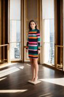 Multicolor Polyester Bodycon Mini Dress with High Neck and Full Sleeves - Trendy Casual Wear