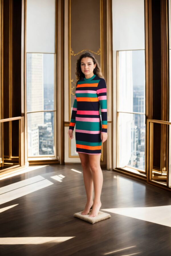 Multicolor Polyester Bodycon Mini Dress with High Neck and Full Sleeves - Trendy Casual Wear - Image 2