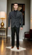 Black Suiting Blazer with White Straight Line Design - Perfect for Weddings & Formal Events