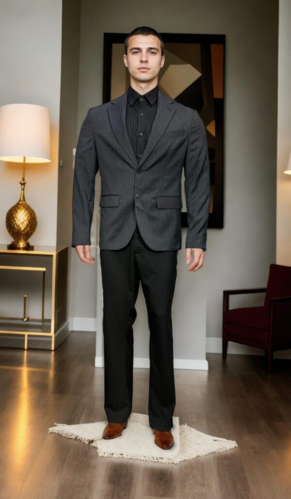 Black Suiting Blazer with White Straight Line Design - Perfect for Weddings & Formal Events