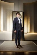 Black Suit in Suiting Fabric with Double Pocket, Notch Lapel Collar, and White Piping Design - Modern Formal Wear