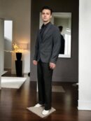 Black Suiting Blazer with White Straight Line Design - Perfect for Weddings & Formal Events