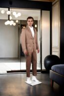 Peanut Brown Slim-Fit Silk Formal Suit with Notched Lapel, Single-Breasted Closure, and Vented Back Hem