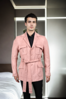 Peach Velvet Blazer with Semi-Padded Shoulders & Notch Lapels - Elegant Wedding & Evening Wear