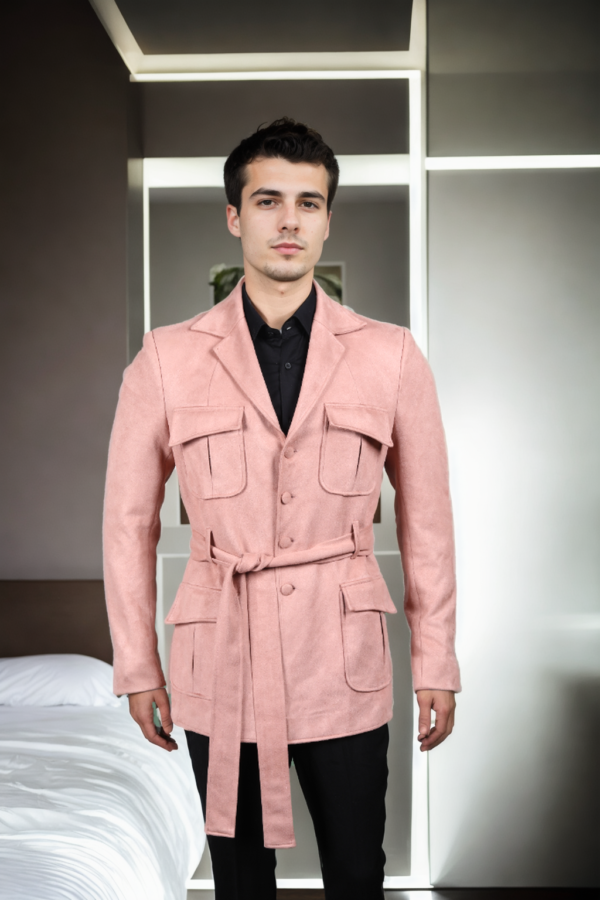 Peach Velvet Blazer with Semi-Padded Shoulders & Notch Lapels - Elegant Wedding & Evening Wear