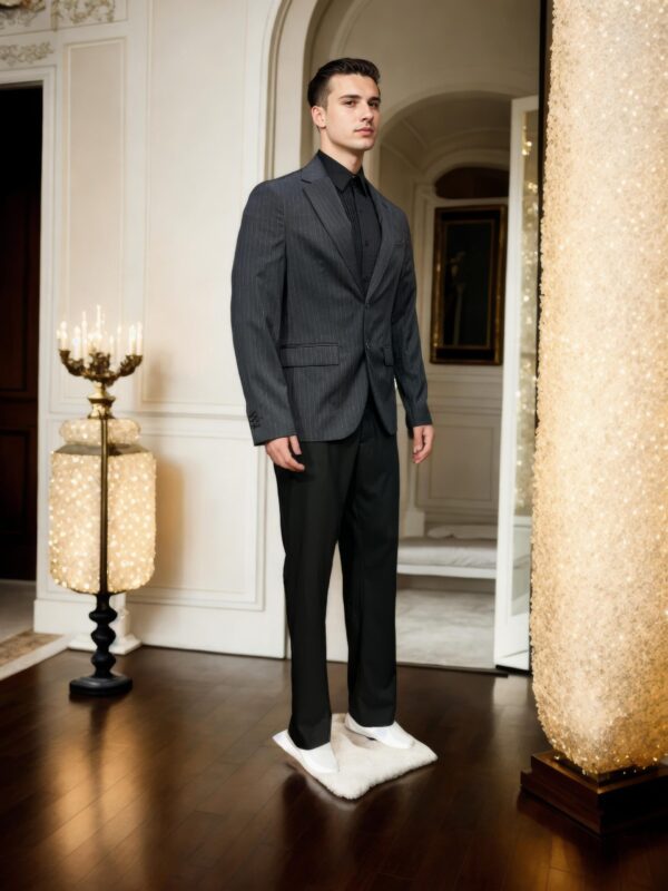 Black Suiting Blazer with White Straight Line Design - Perfect for Weddings & Formal Events - Image 2