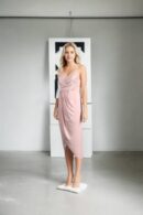 Peach Criss-Cross Strap Gown with Dhoti Style Drape and Back Opening ? Elegant Evening Wear