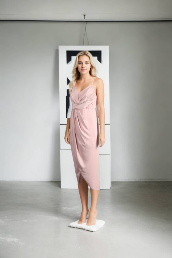 Peach Criss-Cross Strap Gown with Dhoti Style Drape and Back Opening ? Elegant Evening Wear - Image 2