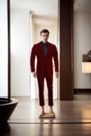 Luxurious Maroon Velvet 2-Piece Suit with Black Notch Lapel - Perfect for Weddings & Formal Events
