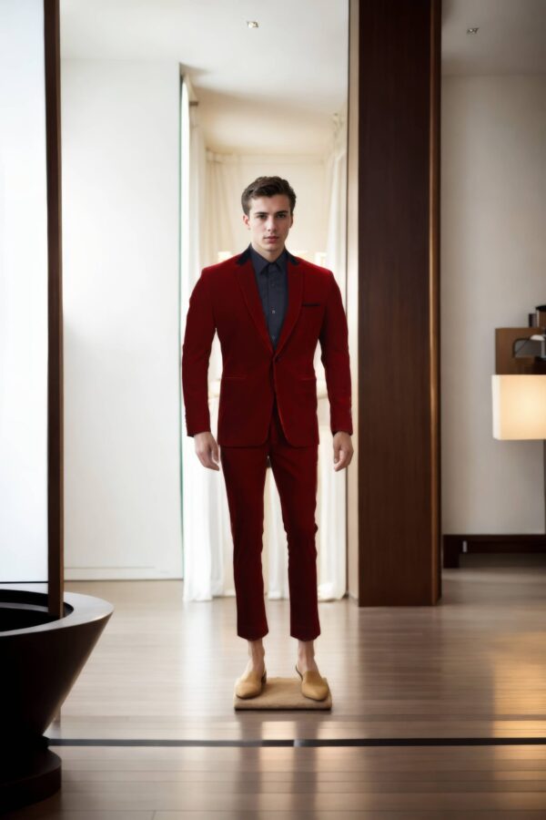 Luxurious Maroon Velvet 2-Piece Suit with Black Notch Lapel - Perfect for Weddings & Formal Events