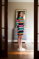 Multicolor Polyester Bodycon Mini Dress with High Neck and Full Sleeves - Trendy Casual Wear