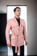 Peach Velvet Blazer with Semi-Padded Shoulders & Notch Lapels - Elegant Wedding & Evening Wear