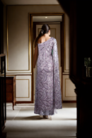 Baby Pink Sequin Net One-Shoulder Maxi Dress with Beaded Details & Designer Sleeves